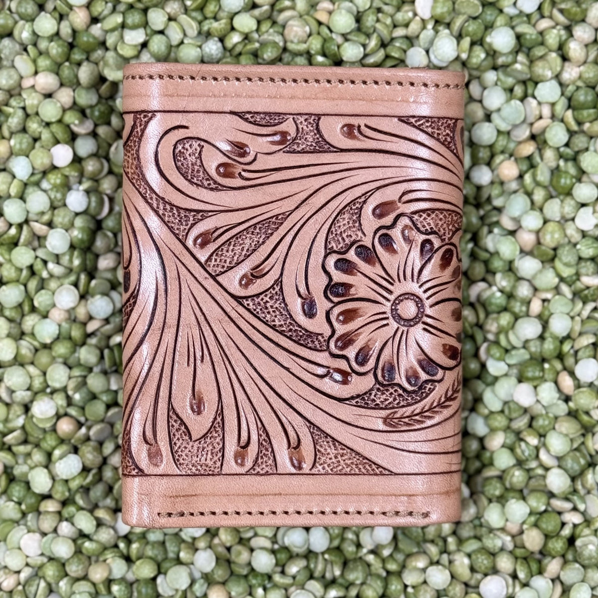 Men's Texas Flag Scroll Tooled Leather Trifold Wallet