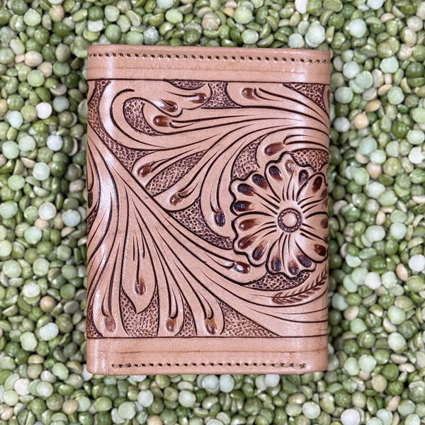 Men's Texas Flag Scroll Tooled Leather Trifold Wallet