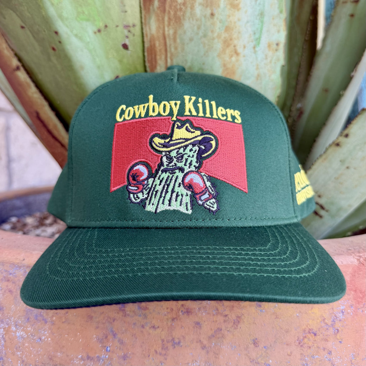 Men's Sendero hunter green and yellow Cowboy Killers boxing cactus embroidered cap — Blair's Western Wear Marble Falls TX