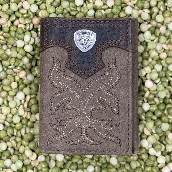 Men's Ariat Scroll Embroidered Shield Concho Trifold Wallet