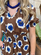 Retro Floral Short Sleeve Midi Dress