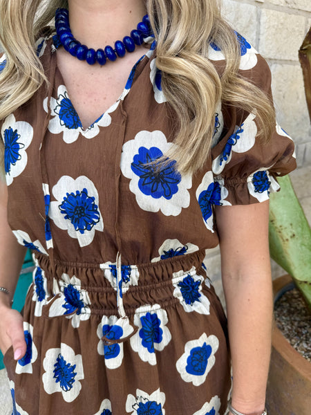 Retro Floral Short Sleeve Midi Dress