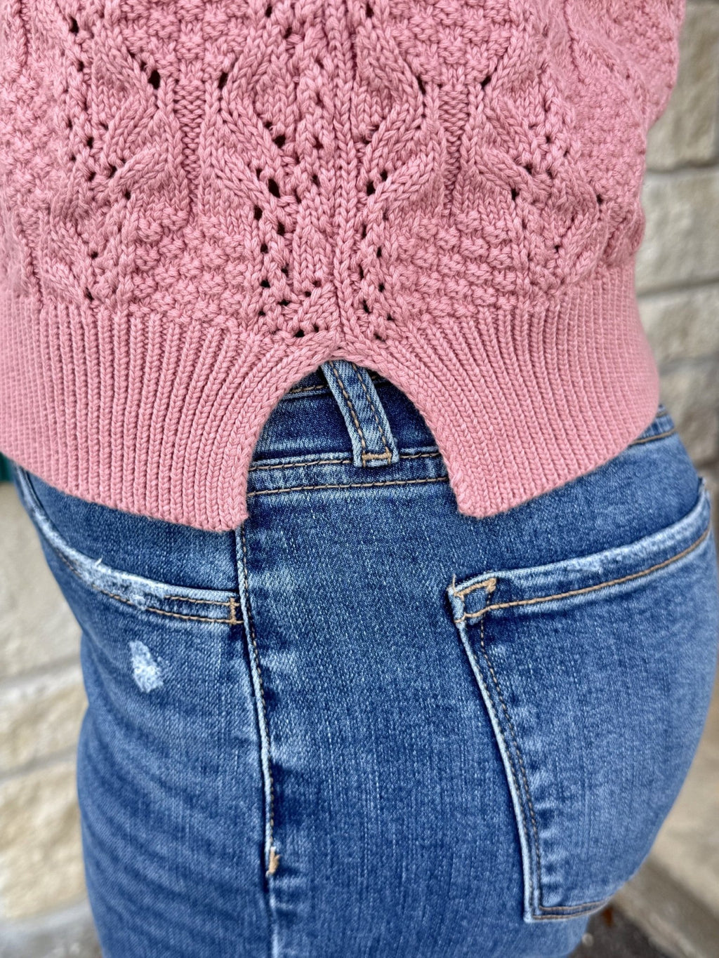 Women's Dusty Rose Cable Knit Mock Neck Top