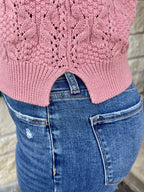 Women's Dusty Rose Cable Knit Mock Neck Top
