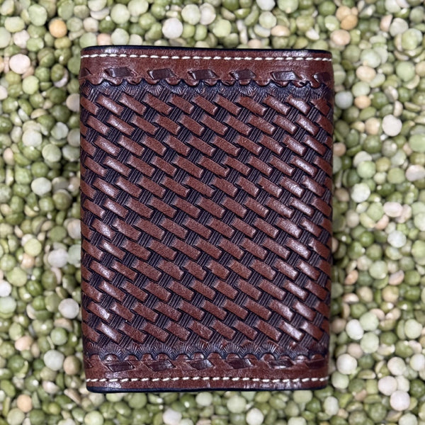 Men's Basketweave Tooled Leather Trifold Wallet