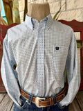 Men's Cinch light blue and black long sleeve print button-up shirt — Blair's Western Wear Marble Falls TX