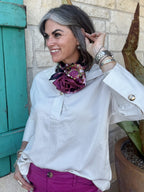 Women's Ivory 3/4 Sleeve Concho Cuff Pullover Tunic
