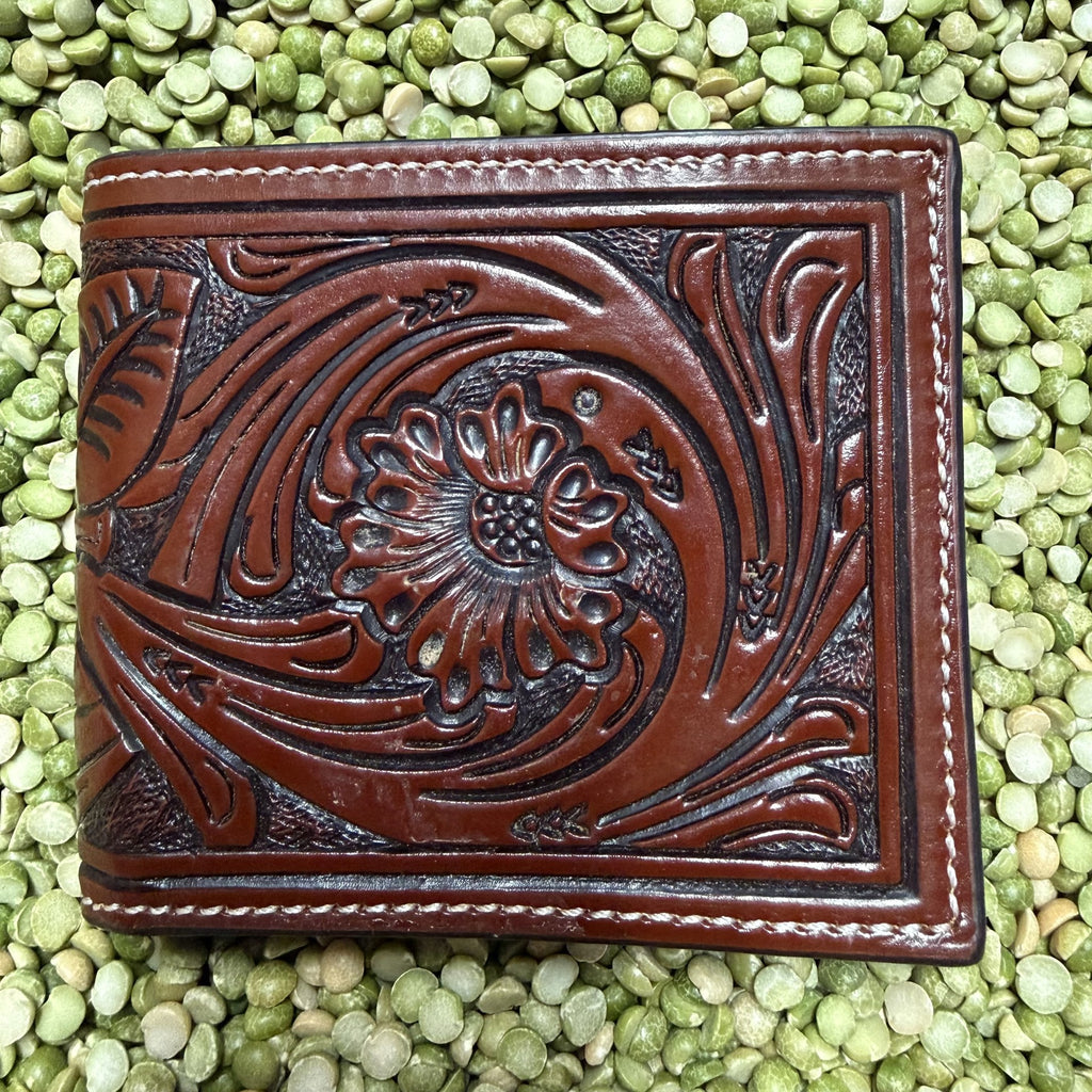 Men's Cognac Floral Tooled Leather Bifold Wallet