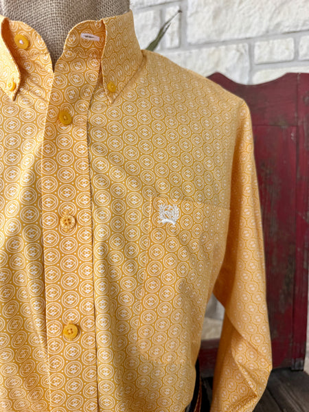 Men's Cinch Gold and White Long Sleeve Button-Up Shirt