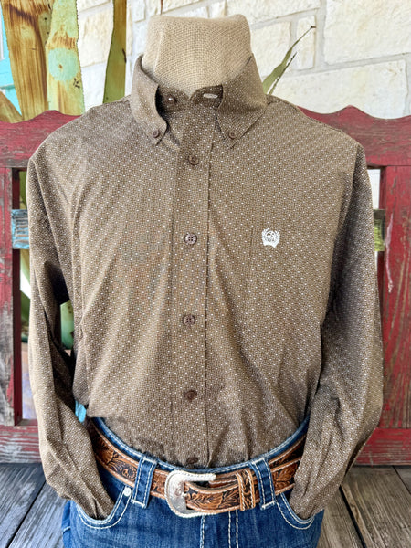 Men's brown and natural print long-sleeve Western shirt — Blair's Western Wear Marble Falls TX⠋

