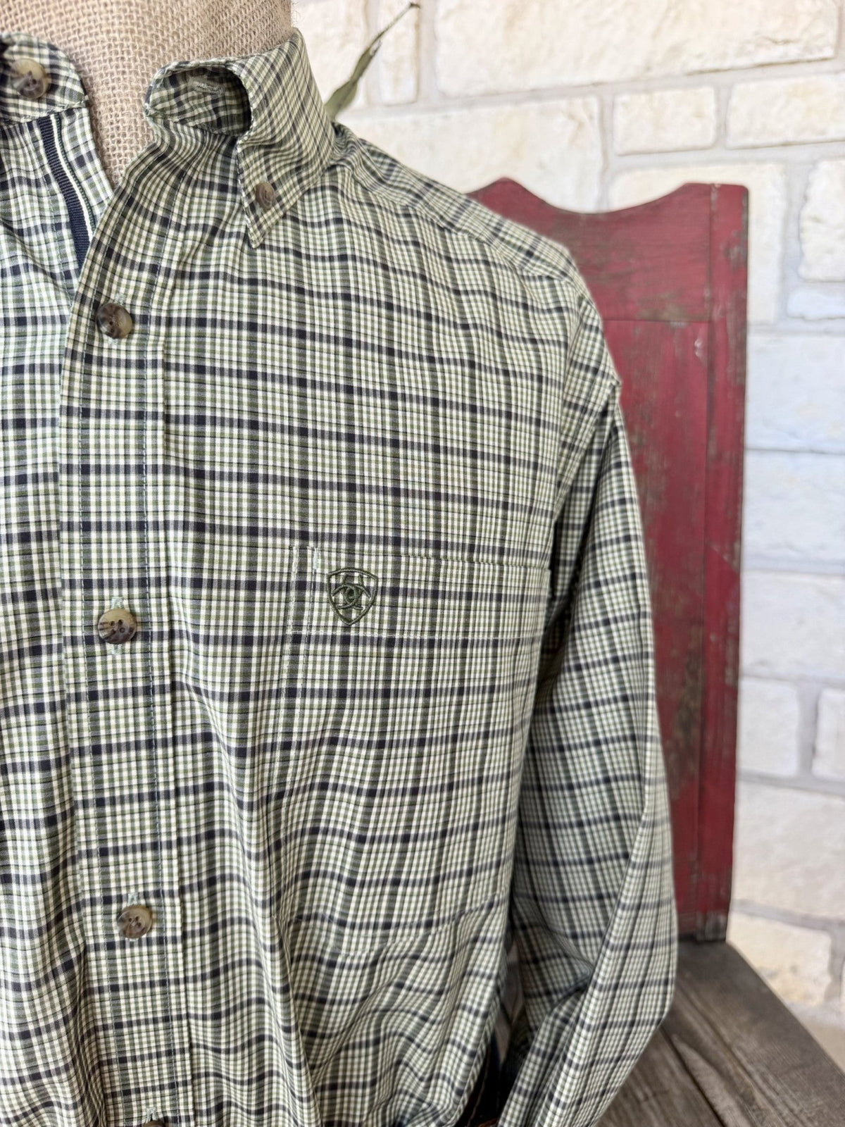 Men's Ariat Olive Plaid Long Sleeve Button Down Shirt