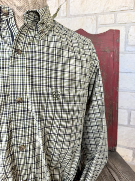 Men's Ariat Olive Plaid Long Sleeve Button Down Shirt