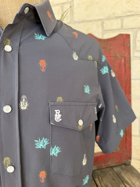 Men's Raised By Coyote Navy Cicada Short Sleeve Shirt