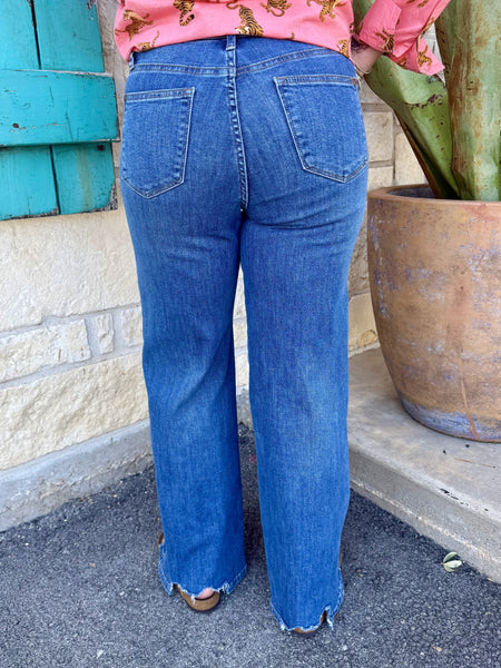 Women's Medium Wash Tummy Control Chew Hem Jeans