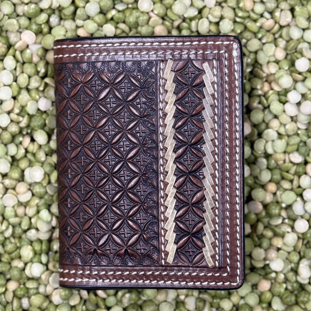Men's Geometric Tooled Rawhide Lace Trifold Wallet