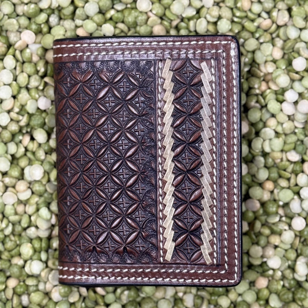 Men's Geometric Tooled Rawhide Lace Trifold Wallet