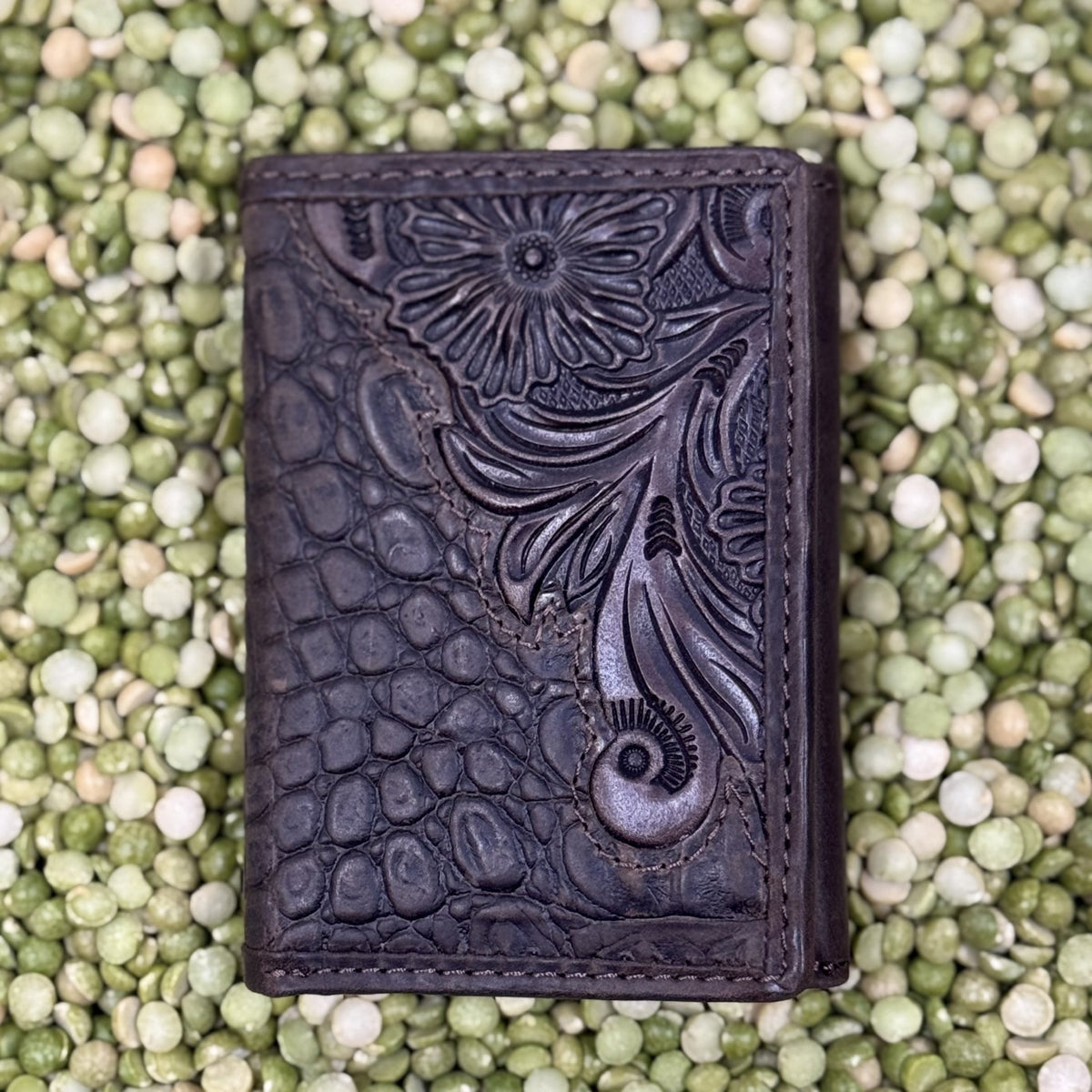 Men's Tony Lama Caiman Floral Tooled Trifold Wallet