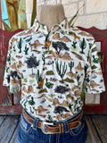 Men's natural green and brown deer print pullover short sleeve shirt — Blair's Western Wear Marble Falls TX