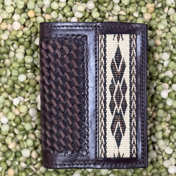 Men's Tony Lama Basketweave Aztec-Inspired Beaded Inlay Trifold Wallet