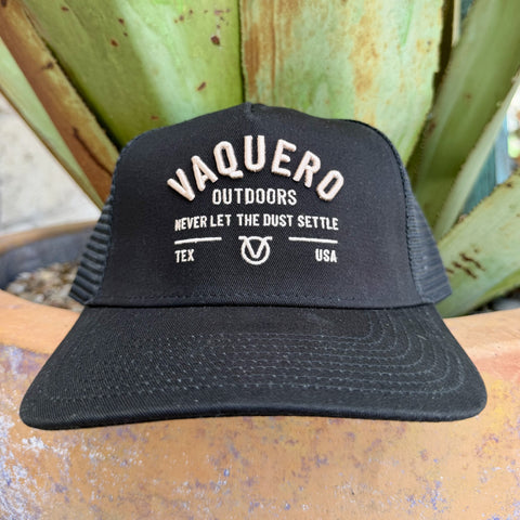 Men's Vaquero black and natural logo embroidered mesh trucker cap — Blair's Western Wear Marble Falls TX