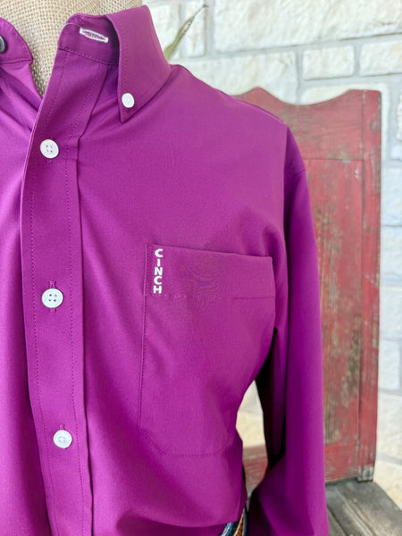 Men's Cinch Purple Solid Long Sleeve Button-Up Shirt