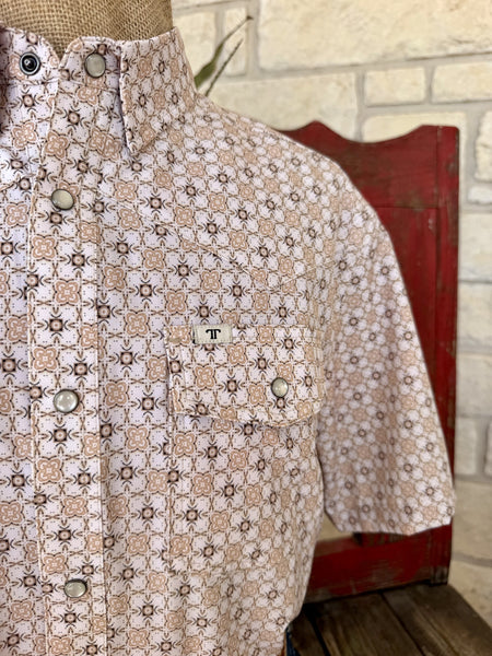 Men's Natural Tan Print Short Sleeve Western Shirt