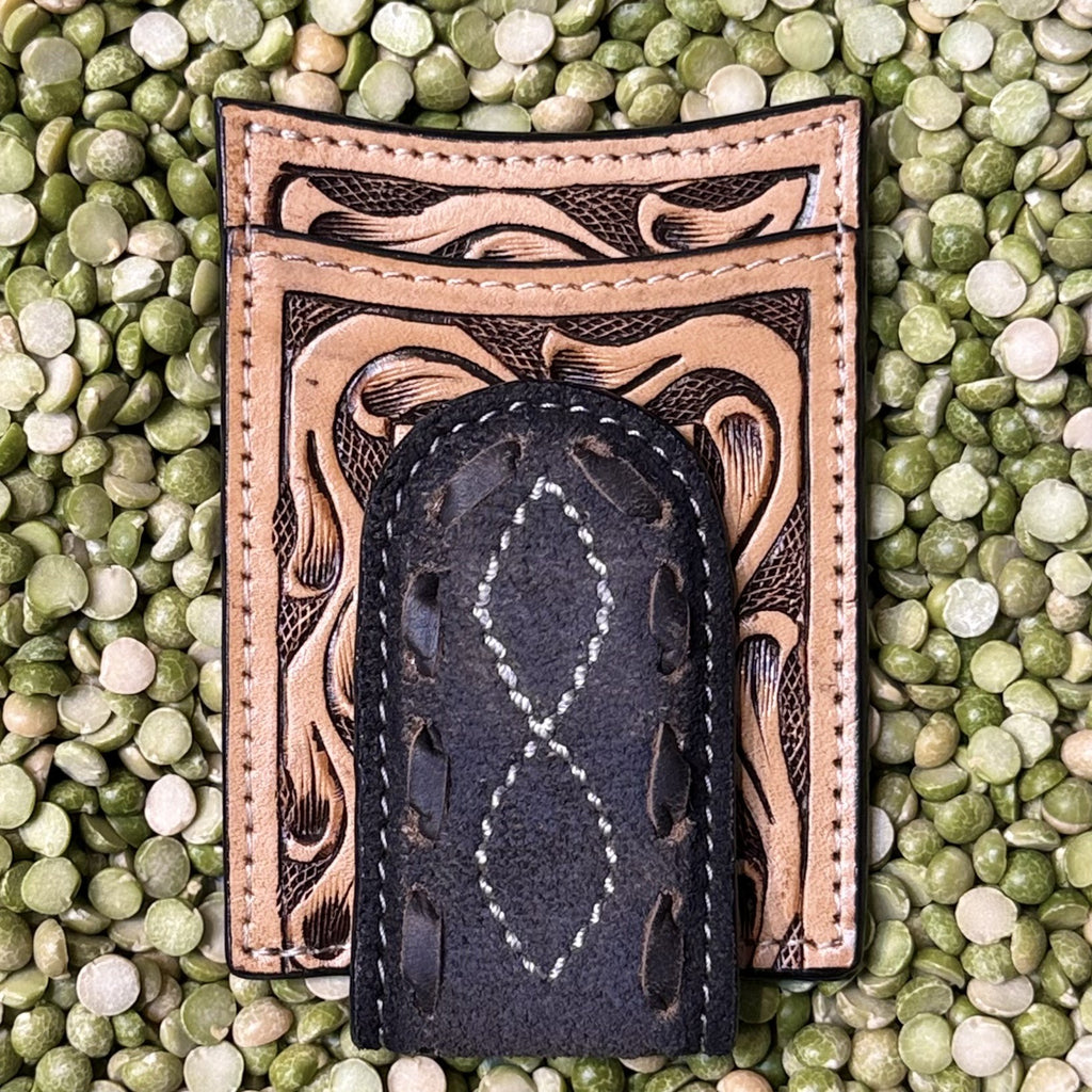 Men's Tooled Suede Money Clip Wallet
