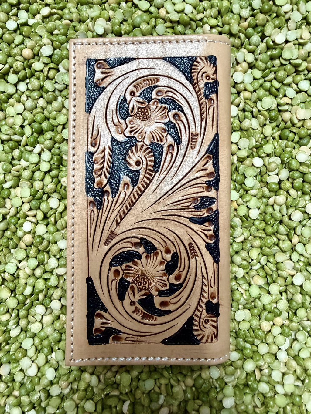 Men's Floral Tooled Leather Checkbook Wallet