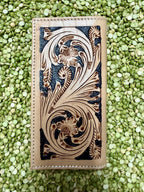 Men's Floral Tooled Leather Checkbook Wallet
