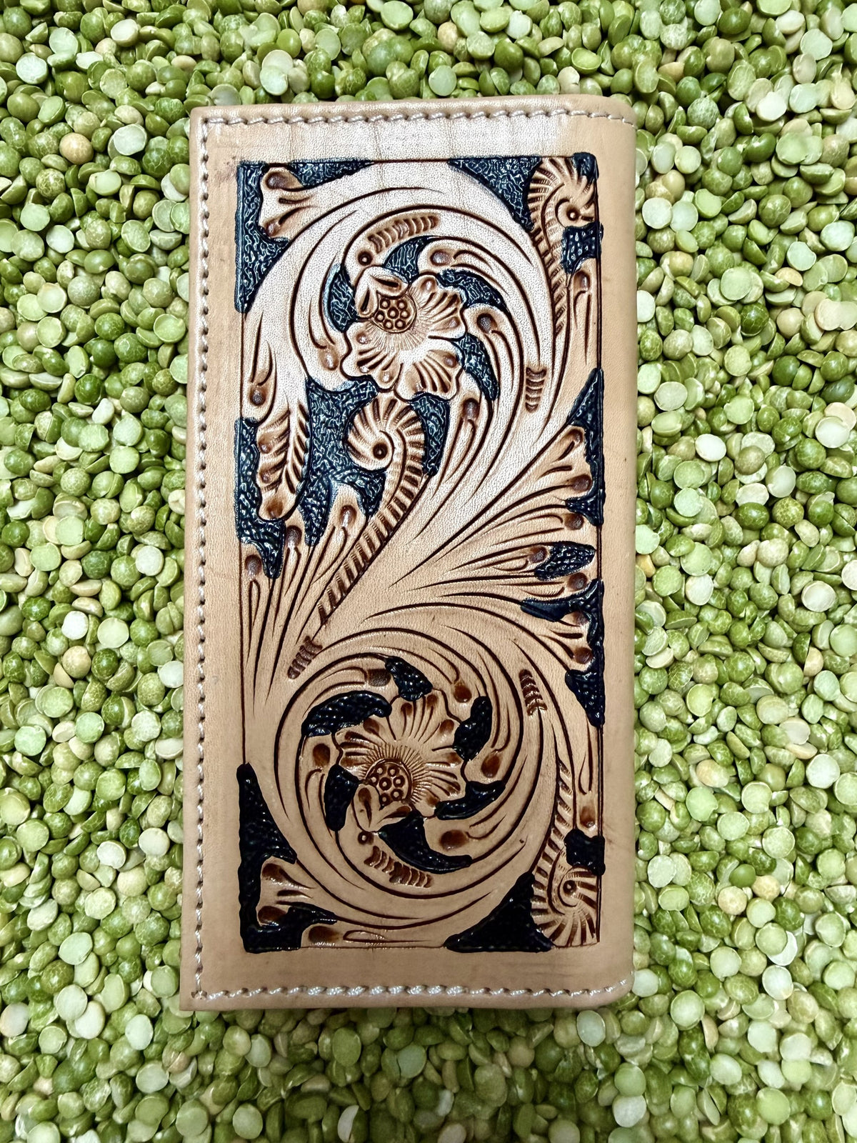 Men's Floral Tooled Leather Checkbook Wallet