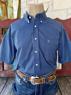 Men's navy and light blue stripe short sleeve button-up Western shirt — Blair's Western Wear Marble Falls TX