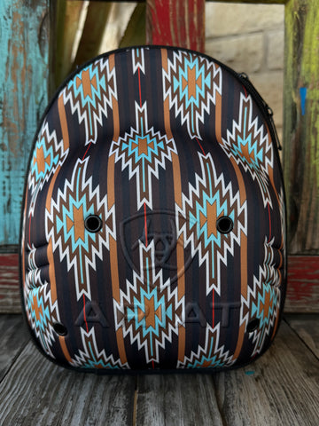 Keep your favorite caps safe and travel-ready with the Ariat Cap Carrier A3099897. Designed in a bold brown, black, and turquoise Aztec pattern, this sturdy case holds 4–6 caps without losing their shape. Perfect for rodeos, road trips, or everyday storage—stylish, practical, and built the Ariat way.Available at BLAIR'S Western Wear located in Marble Falls TX.