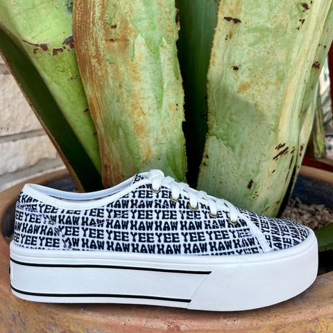 Ariat Casual White Skylar Yeehaw Print Shoe, open cell cushioning insole with FLX Foam™ midsole - 10061131. Available at Blair's Western Wear, Marble Falls, TX.