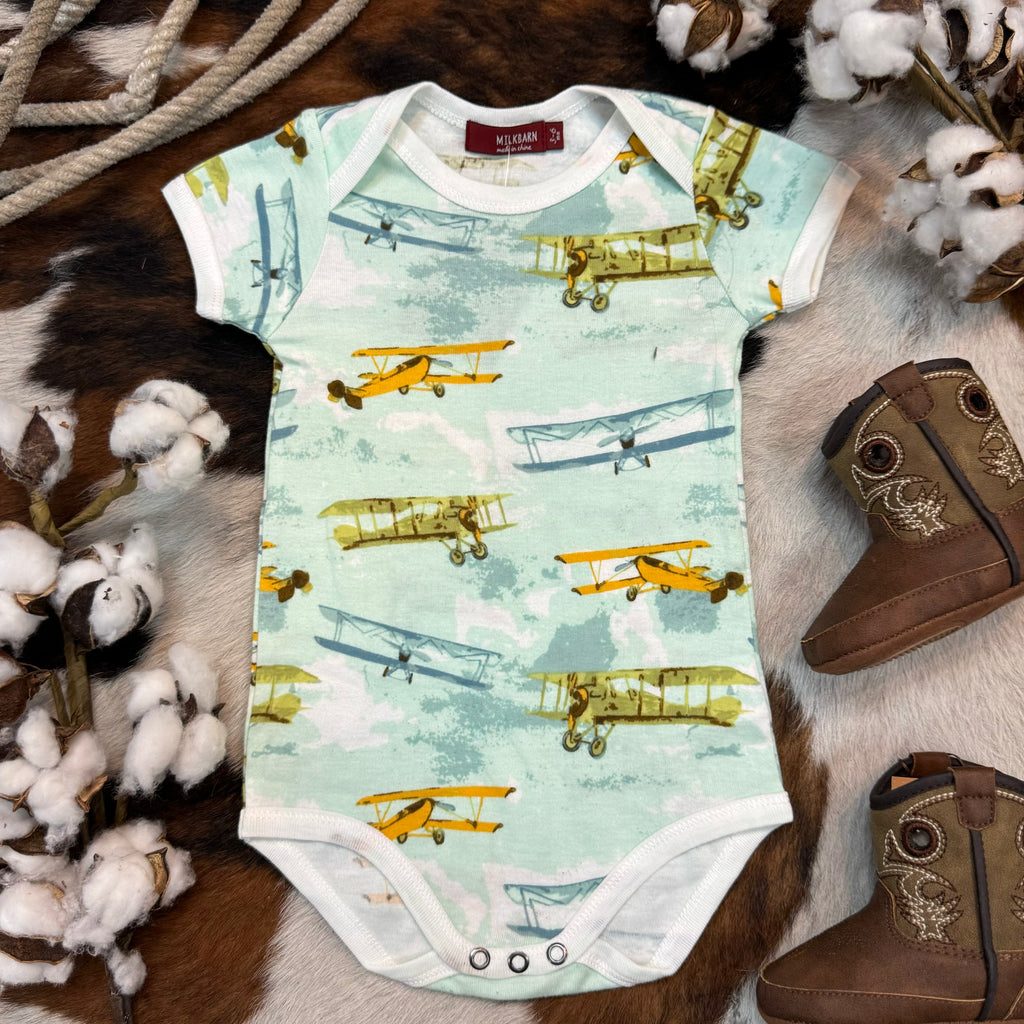 Baby's Onesie with airplane patterns- 31132 - Available at BLAIR'S Western Wear  located in Marble Falls,TX