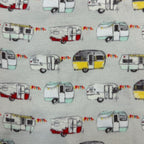 Pattern of Baby's Onesie - 31127 - Gray one piece, short sleeve baby onesie with hook up trailer graphics in mint, yellow and red. Available at Blair's Western Wear located in Marble Falls, TX. 