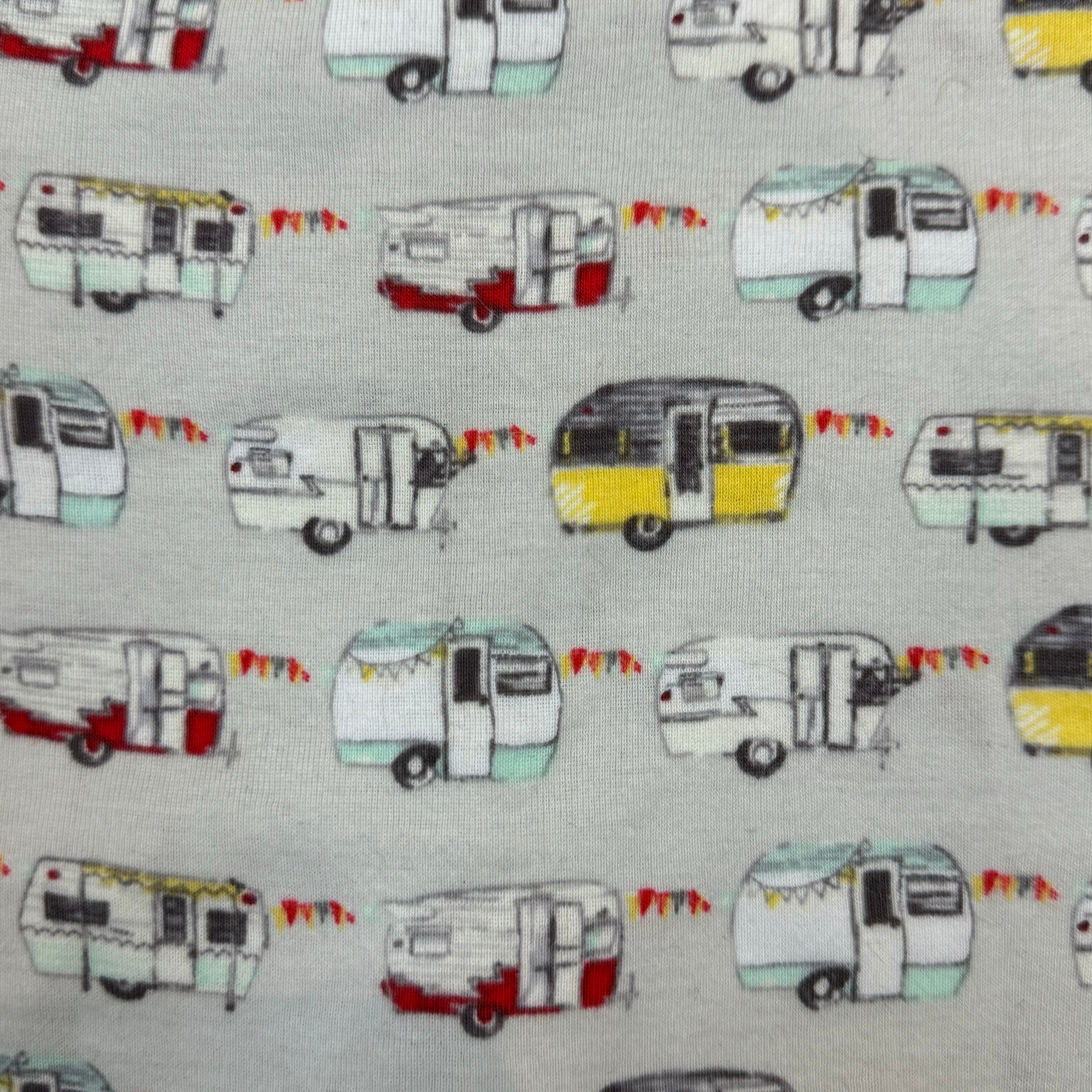 Pattern of Baby's Onesie - 31127 - Gray one piece, short sleeve baby onesie with hook up trailer graphics in mint, yellow and red. Available at Blair's Western Wear located in Marble Falls, TX. 