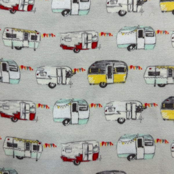 Pattern of Baby's Onesie - 31127 - Gray one piece, short sleeve baby onesie with hook up trailer graphics in mint, yellow and red. Available at Blair's Western Wear located in Marble Falls, TX. 