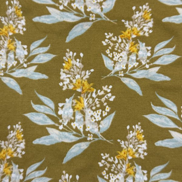 Baby's Onesie - 31139 - Green one piece, short sleeve baby onesie with golden and mint floral patterns. Available at Blair's Western Wear located in Marble Falls, TX. 