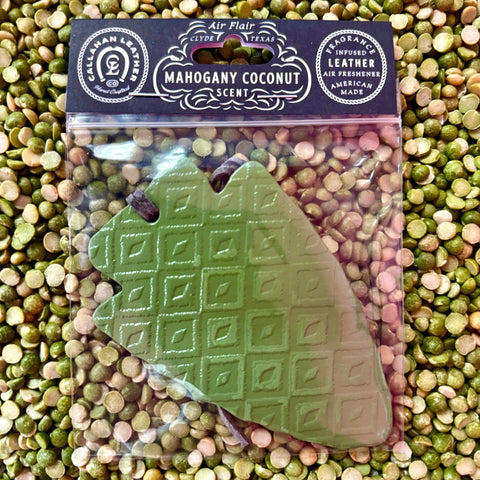 Callahan Leather air freshener arrowhead in olive, made from long-lasting fragrance-infused leather, with an embossed Western pattern for added style – AFARROWOLVMCAZT. Available at Blair's Western Wear, Marble Falls, TX.