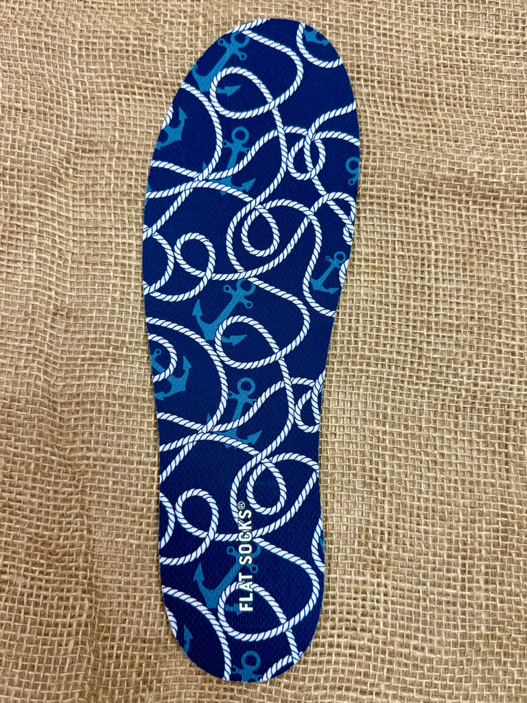 Flat Socks Foot Petal Anchor in Navy/White, cushioned for all-day comfort, with a no-slip design that stays in place - 75177FLS00404. Available at Blair's Western Wear, Marble Falls, TX.