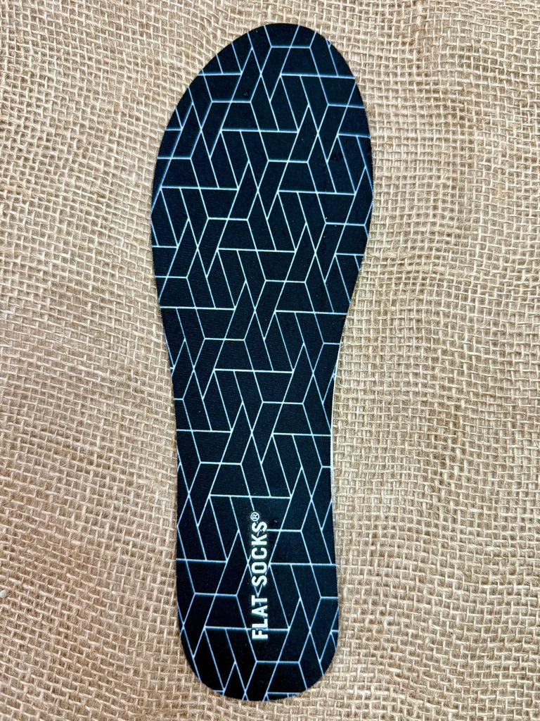 Flat Socks Foot Petal Flat Sock Geometric Insoles in Black, cushioned top layer for comfort, with slip-resistant underside that stays in place - 75168FLS00001. Available at Blair's Western Wear, Marble Falls, TX.