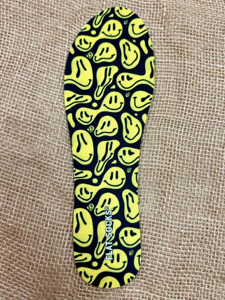 Flat Socks Foot Petal Flat Sock Smiley in Black/Yellow, washer- and dryer-safe design, with odor-control technology and moisture-wicking comfort - 75168FLS00704. Available at Blair's Western Wear, Marble Falls, TX.