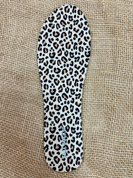 Flat Socks Foot Petal Leopard Print Insoles in Tan/Black, with odor-control technology to keep feet fresh, and a moisture-wicking design for dry comfort - 75168FLS00008. Available at Blair's Western Wear, Marble Falls, TX.