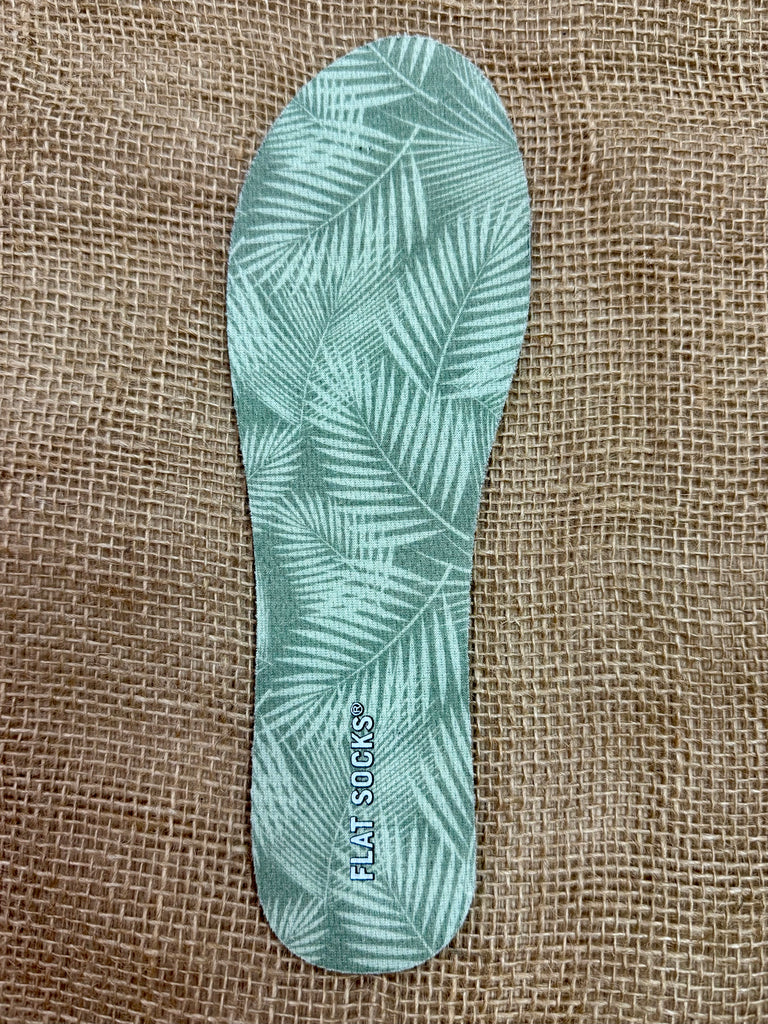 Flat Socks Foot Petal Palm Leaf insoles in flat sage, moisture-wicking top layer keeps feet dry, with slim grip profile that prevents slipping - 75167FLS00304. Available at Blair's Western Wear, Marble Falls, TX.