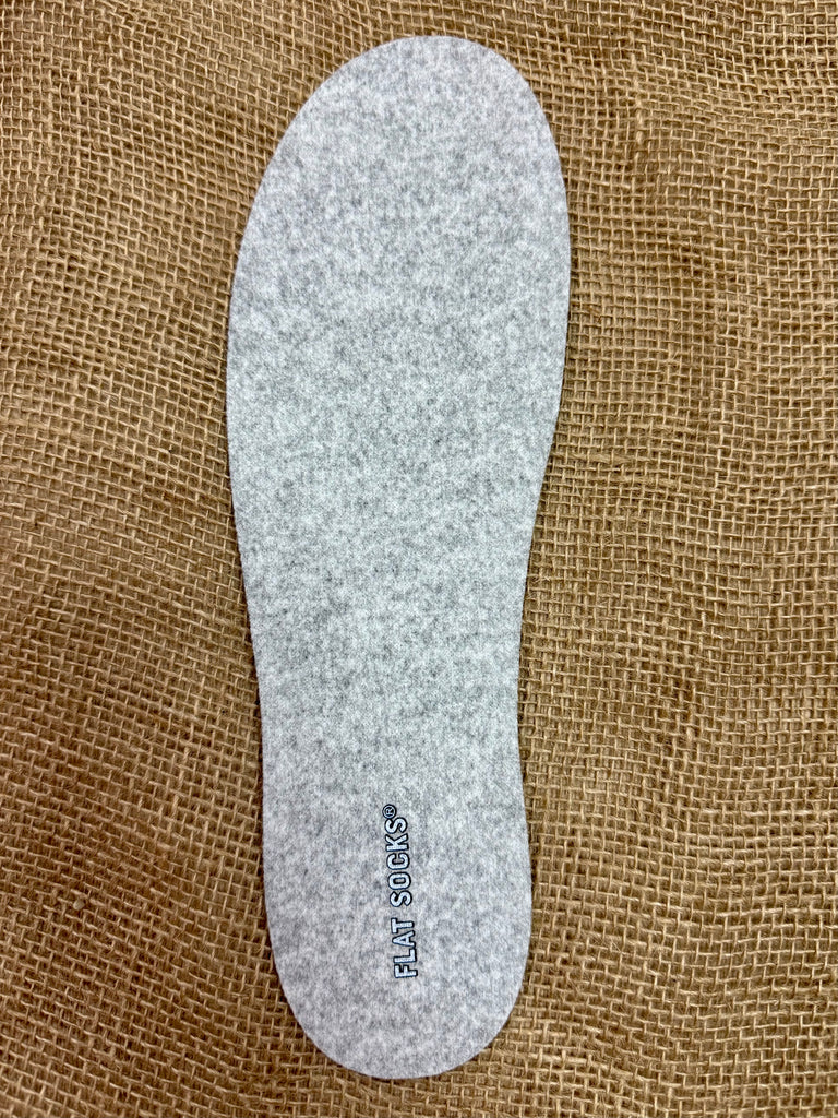 Flat Socks Foot Petal Wool Large Gray Insoles, made from a soft wool blend for warmth, with a stay-in-place grip to prevent slipping - 75177FLS00071. Available at Blair's Western Wear, Marble Falls, TX.
