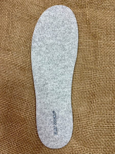 Flat Socks Foot Petal Wool Large Gray Insoles, made from a soft wool blend for warmth, with a stay-in-place grip to prevent slipping - 75177FLS00071. Available at Blair's Western Wear, Marble Falls, TX.