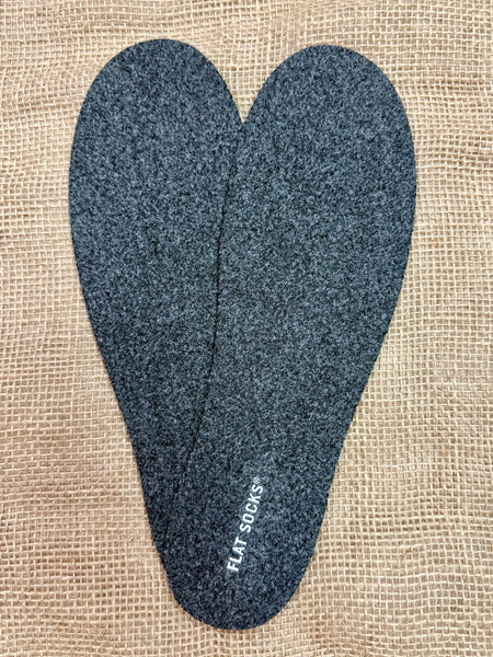Flat Socks Micro Wool Insoles in Charcoal, made with soft micro wool for warmth, designed to stay in place without slipping, with cushioned comfort for all-day wear - 75177FLS00073. Available at Blair's Western Wear, Marble Falls, TX.