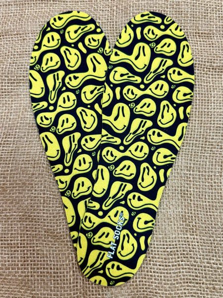 Flat Socks Smiles black/yellow insoles, with a moisture-wicking top layer, and a no-slip grip underside - 75177FLS00704. Available at Blair's Western Wear, Marble Falls, TX.