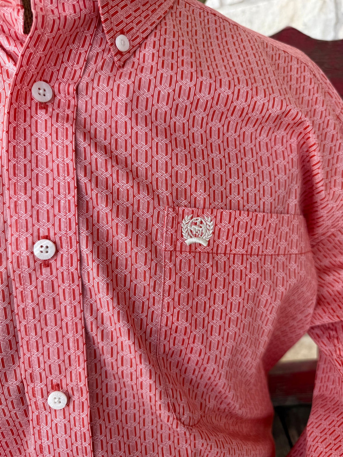 Men's Cinch Red White Long Sleeve Western Shirt