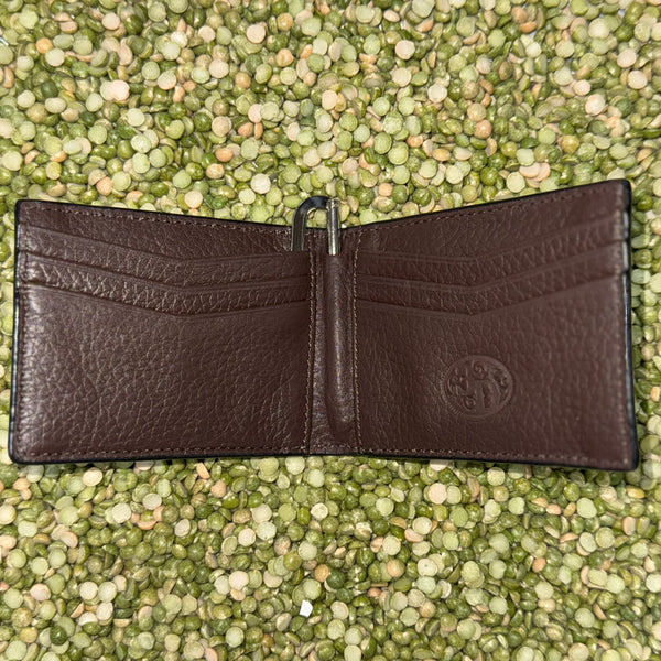 Men's Tooled Leather Overlay Money Clip Bifold Wallet